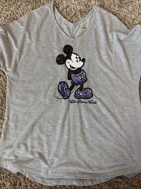 Disney Light Gray V-Neck Tee with Subtle Logo Print